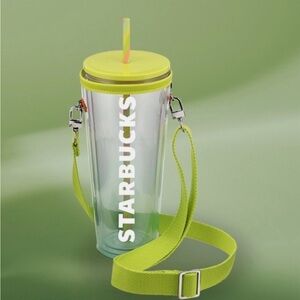 🆕 Starbucks Lime Green Tumbler with Neon Strap Carrier